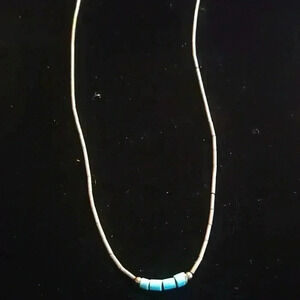14" Sterling Silver barrel Turquoise bead necklace